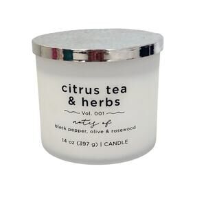 Kirklands Home Citrus Tea & Herbs Large Jar 14 oz. 3 Wick Candle NEW Rosewood